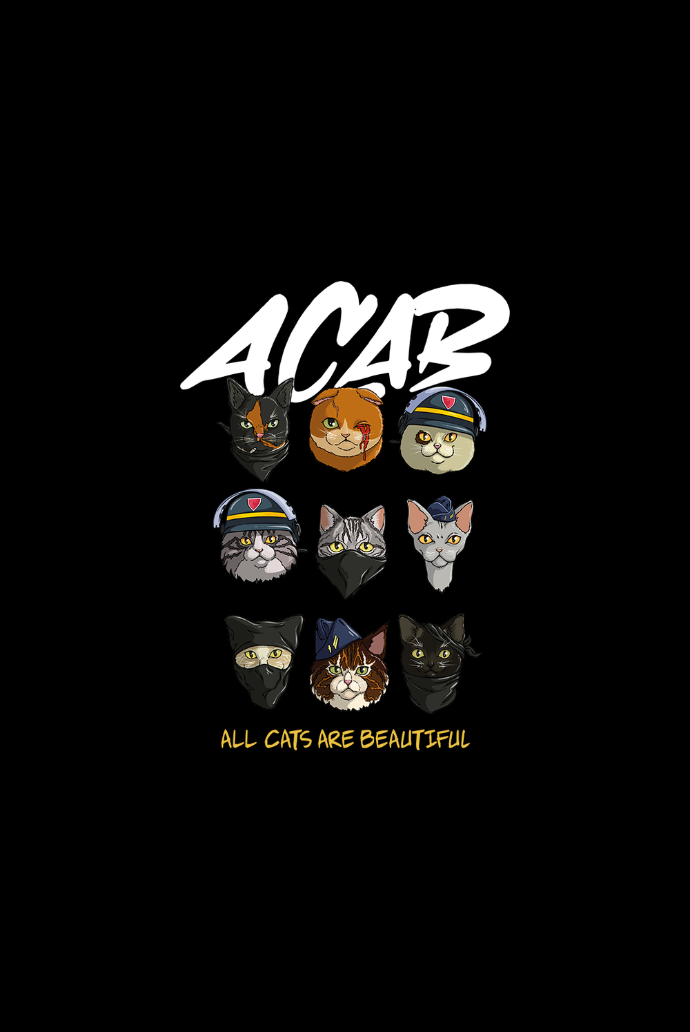 ACAB all cats are beautiful tealer, Tee Black